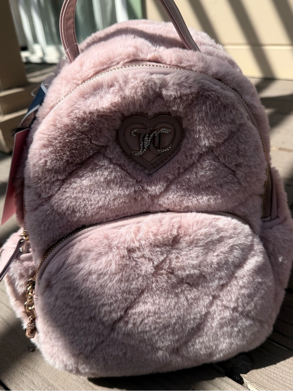 Juicy Couture Pink Faux Fur Kids Backpack with Heart Logo